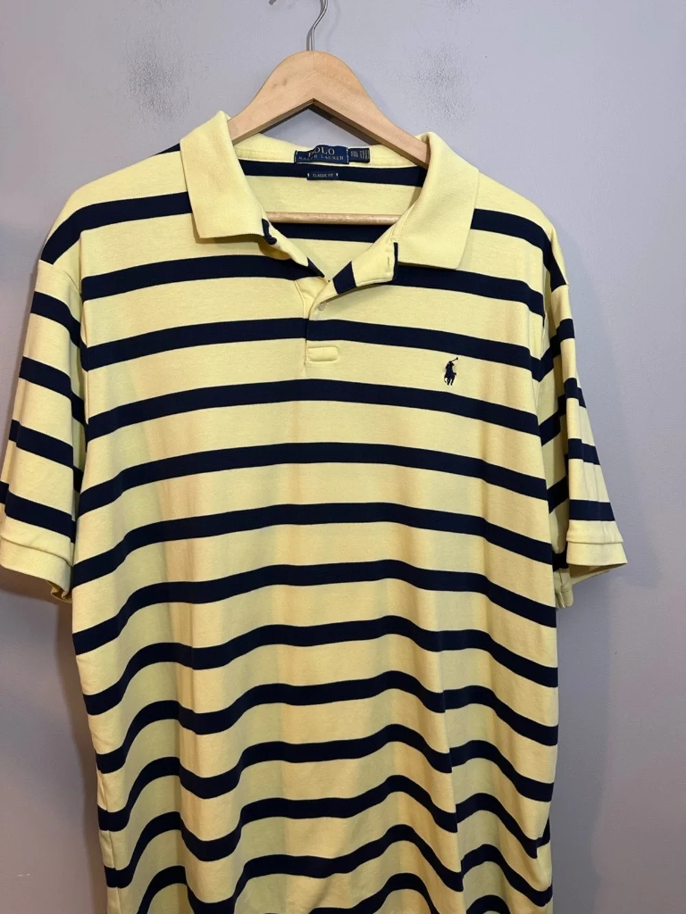 Polo Ralph Lauren Polo Shirt Mens 2XL Yellow Navy Classic Fit Short Sleeve